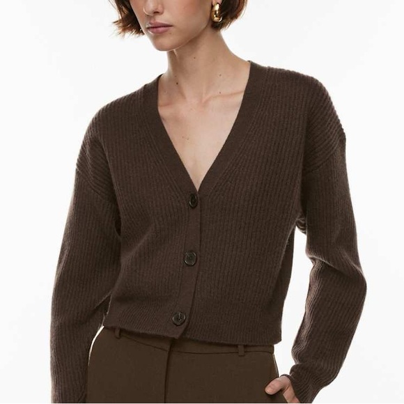 Aritzia Babaton Luxe Cashmere Canberra Cardigan in Coffee Bean Brown size Large - Picture 2 of 12
